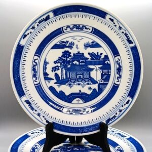 4 Vintage Blue White Canton Style 8.5 inch Plates
